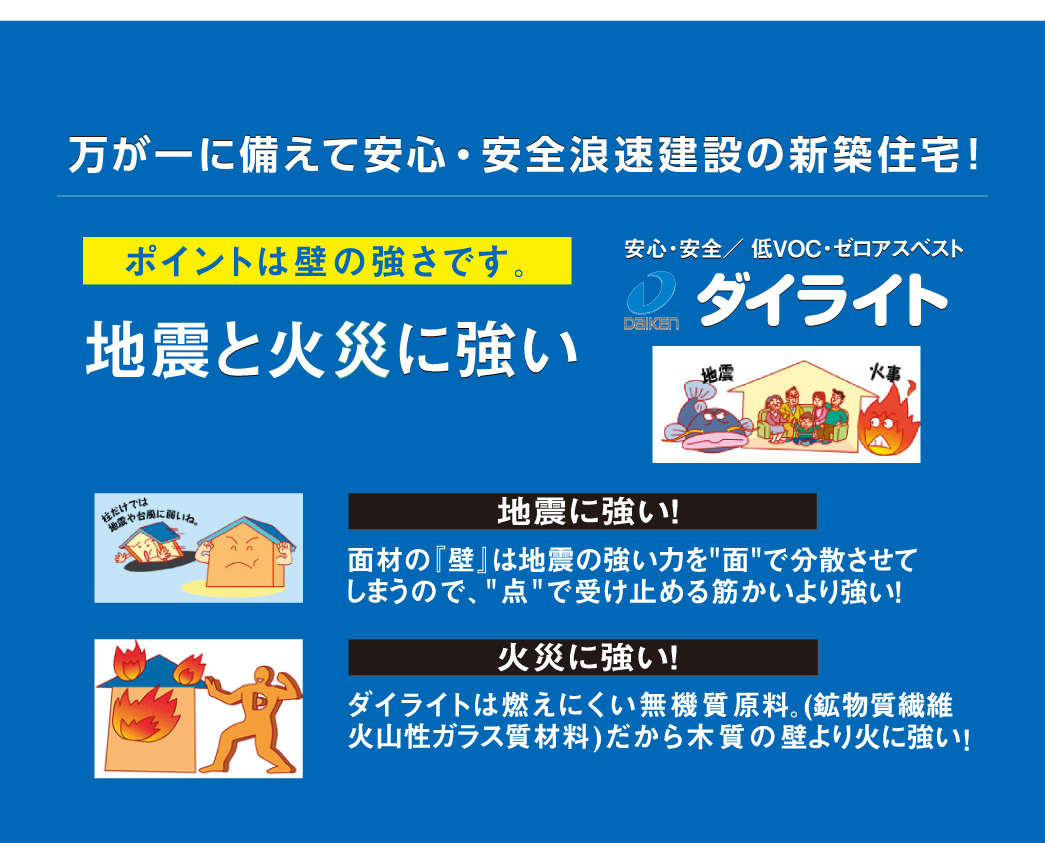 ダイライトは地震と火災に強い！浪速建設の新築は火災保険が半額に!!