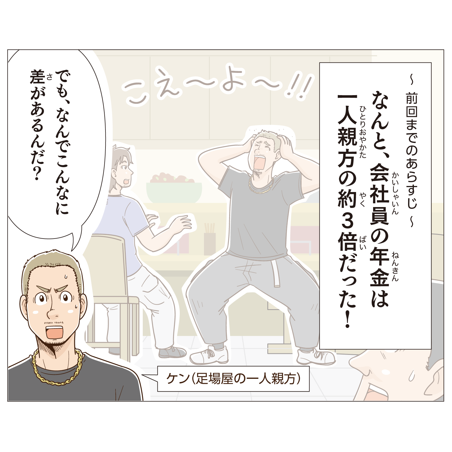 〜前回までのあらすじ〜なんと会社員の年金は、一人親方の約３倍だった！でも、なんでこんなに差があるんだ？